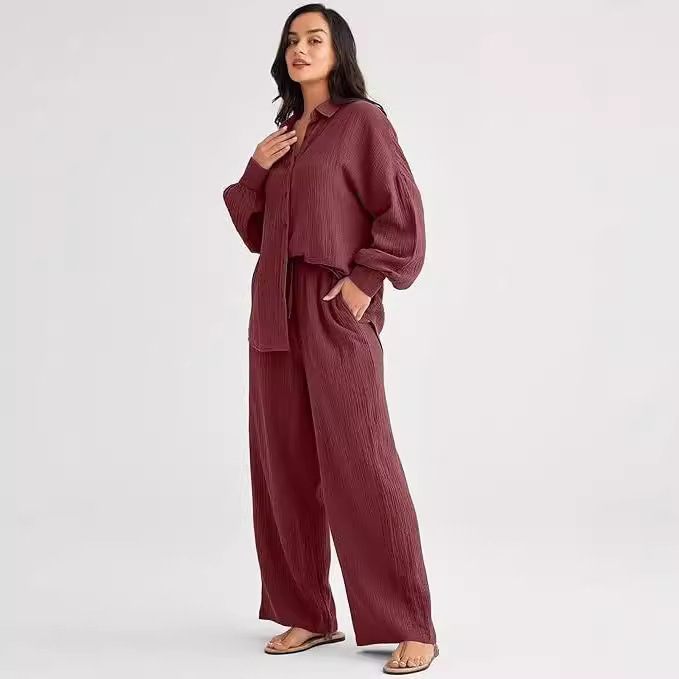 パンツセットアップ しわ加工ゆったりパンツセットアップ