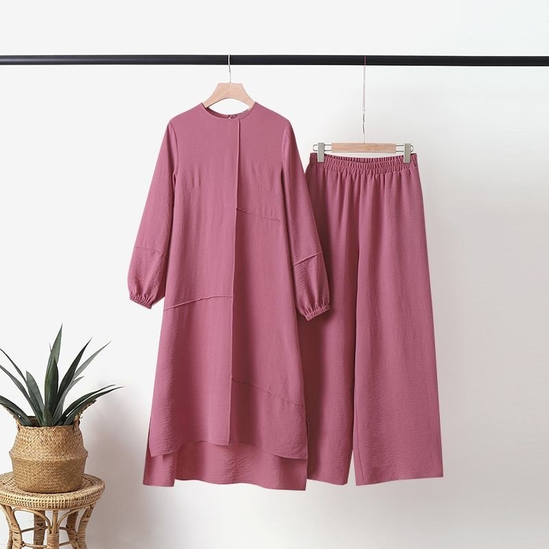 パンツセットアップ 上質チュニック風ワイドパンツセット