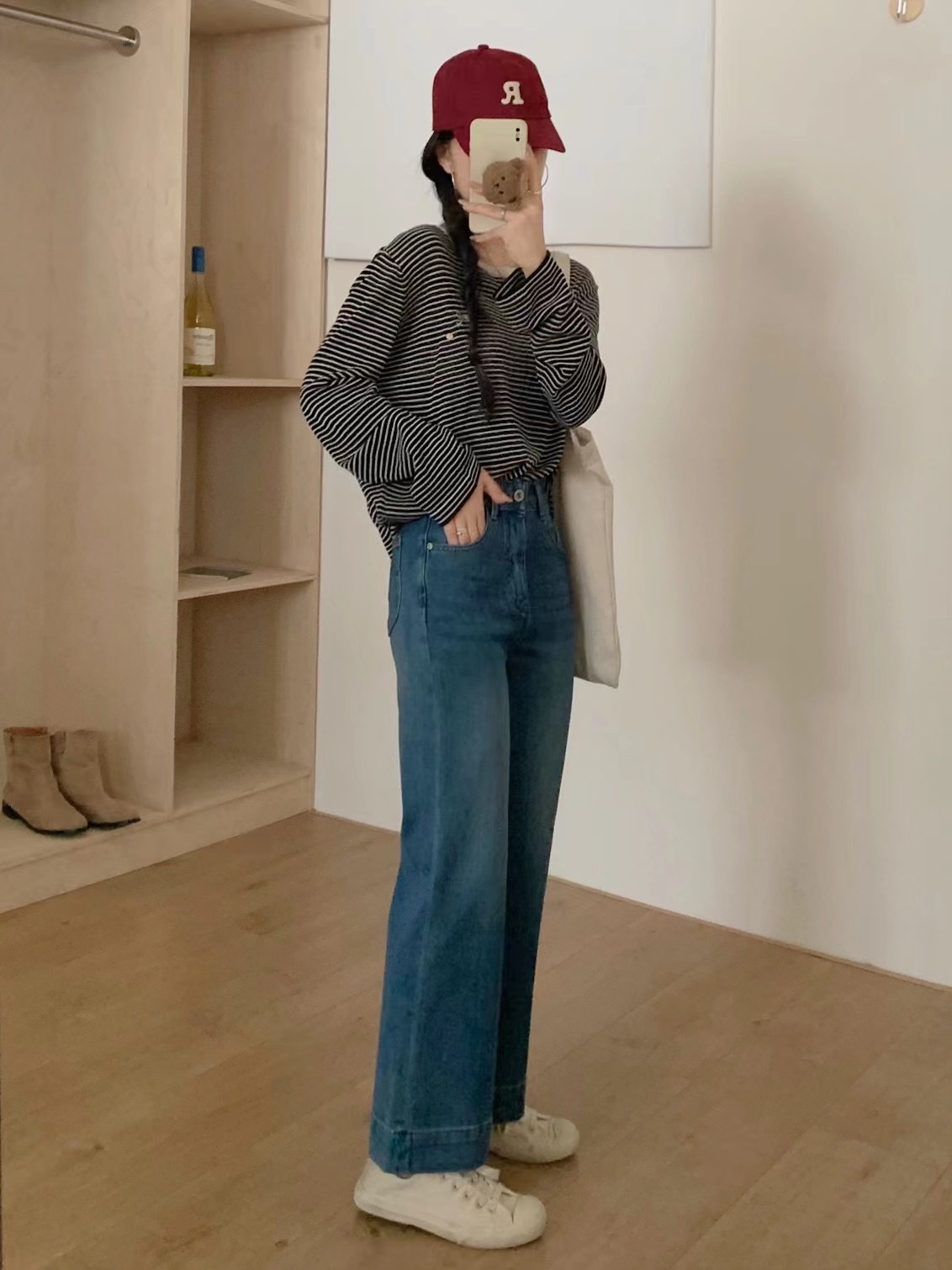 パンツセットアップ ハイウエストワイドデニムパンツ