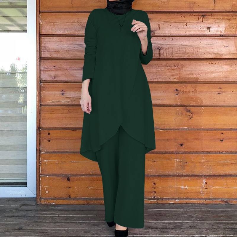 パンツセットアップ アシンメトリー裾チュニックパンツセット