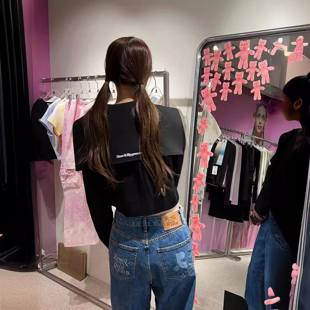 パンツセットアップ ロゴ入りデニムワイドセットアップ