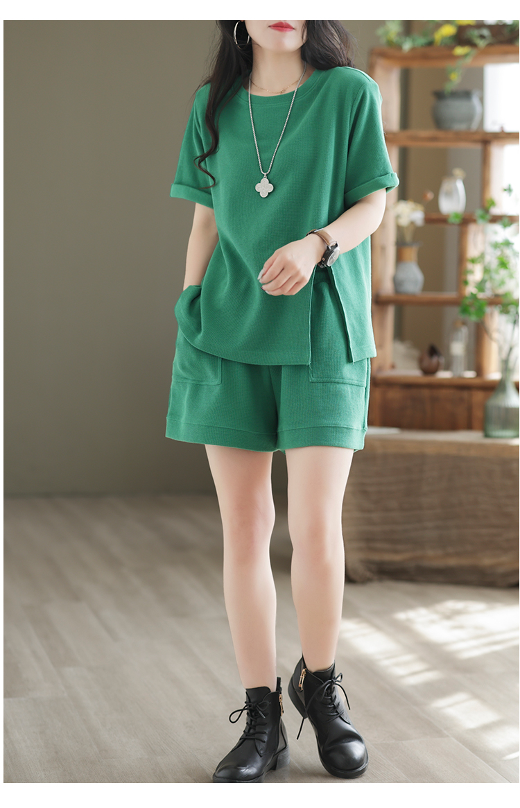 パンツセットアップ リブ編み半袖上下セット楽ちんルームウェア