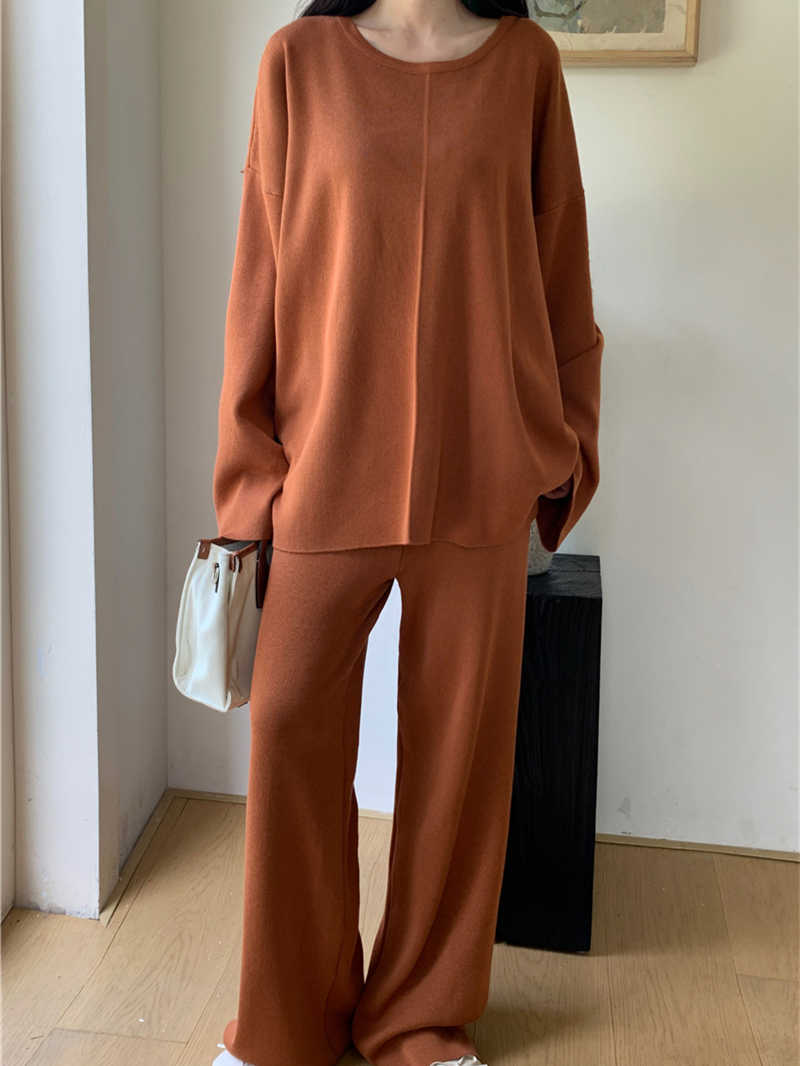 パンツセットアップ 今季人気 おしゃれニット×ワイドパンツ上下セット