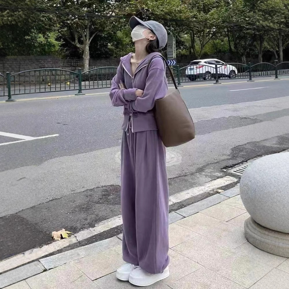 パンツセットアップ 裏起毛フードパーカーワイドパンツ上下組