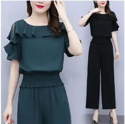 パンツセットアップ フリルデザイン ワイドパンツセットアップ