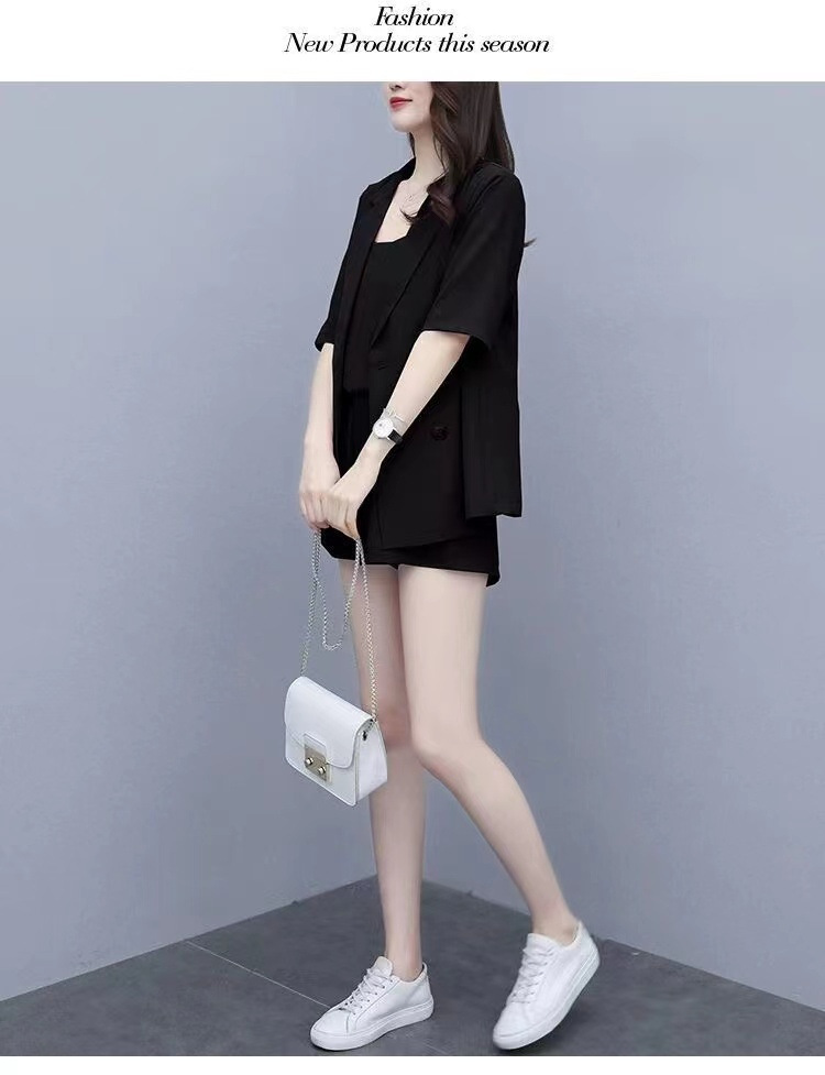 パンツセットアップ 洗練半袖ジャケットショートパンツセット