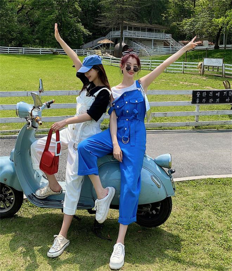 パンツセットアップ サスペンダー付きワイドオーバーオール カジュアル多機能パンツ