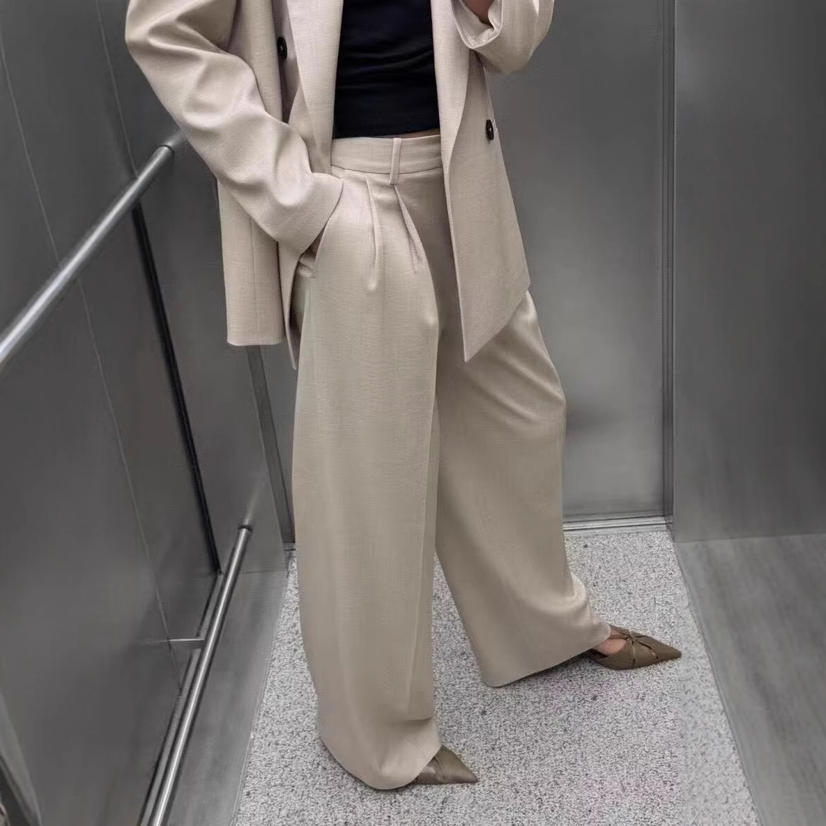 パンツセットアップ 上質素材 ダブルジャケットワイドパンツ