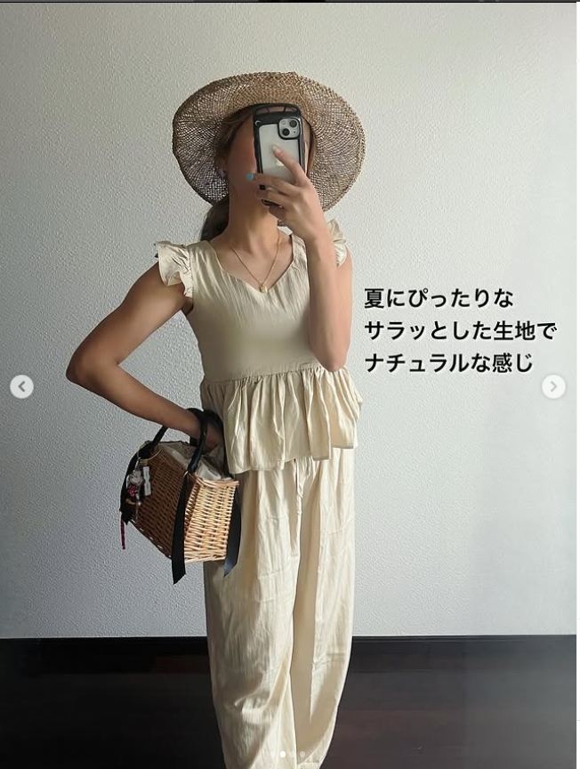 パンツセットアップ 2025年夏新作 韓国風フリルトップス×ワイドパンツセット