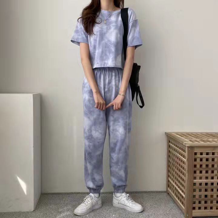 パンツセットアップ もやもや染め風ワイドセットアップ