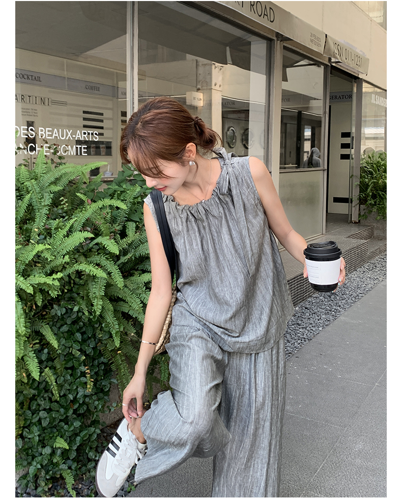 パンツセットアップ シャーリング襟 ゆったりパンツセット
