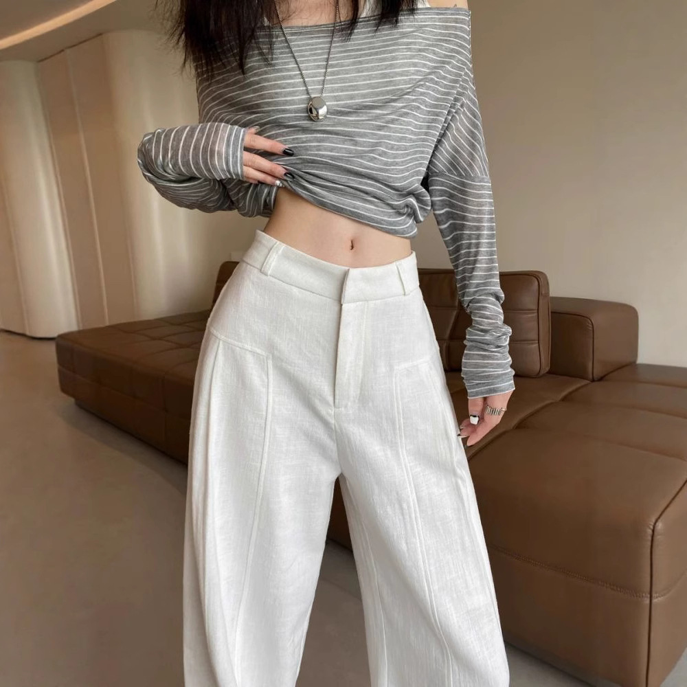 パンツセットアップ リネン風ハイウエストワイドパンツ