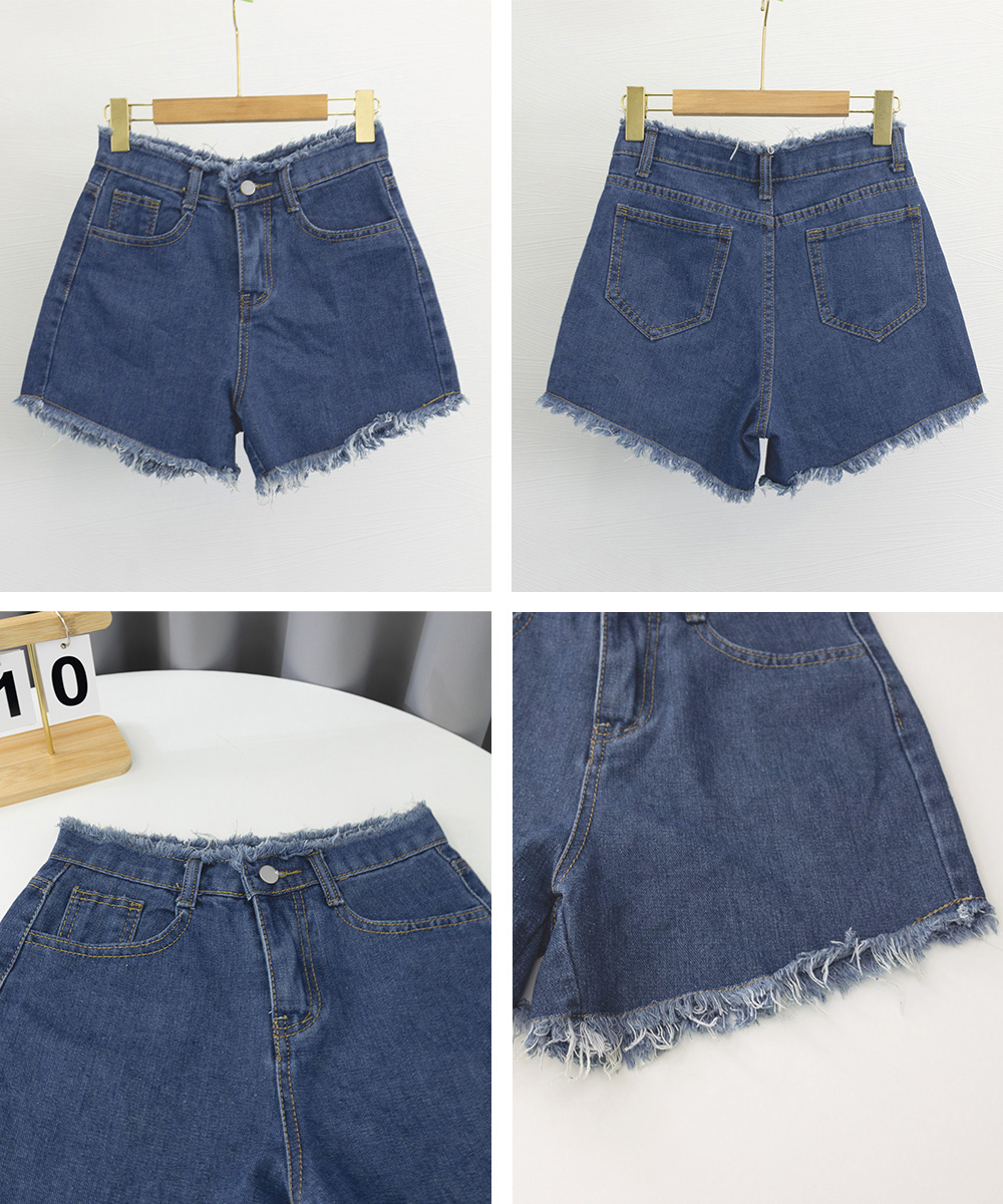 パンツセットアップ レディース デニム ショートパンツ 裾フリンジ 短パン