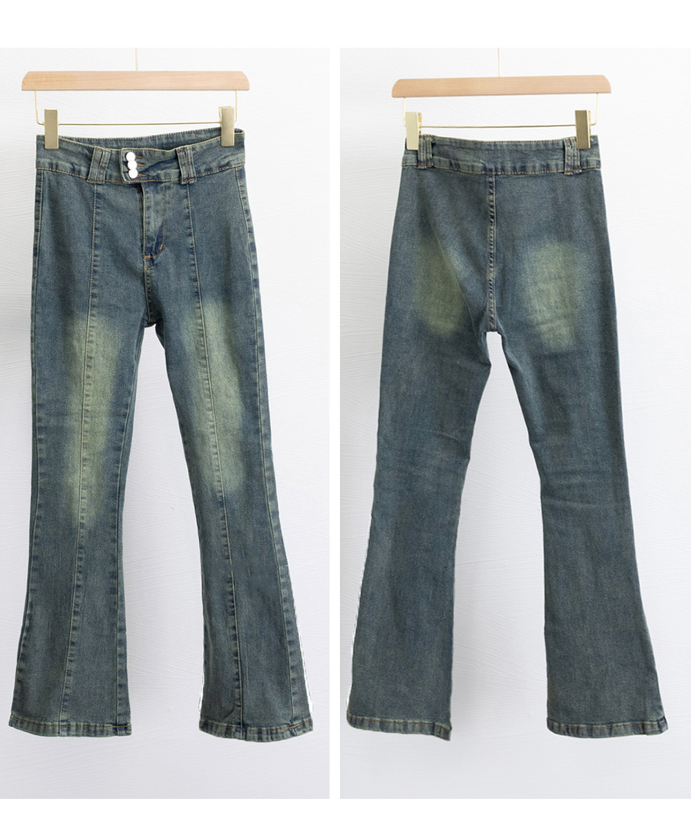 パンツセットアップ レトロ ワイド セミフレアデニムパンツ レディース