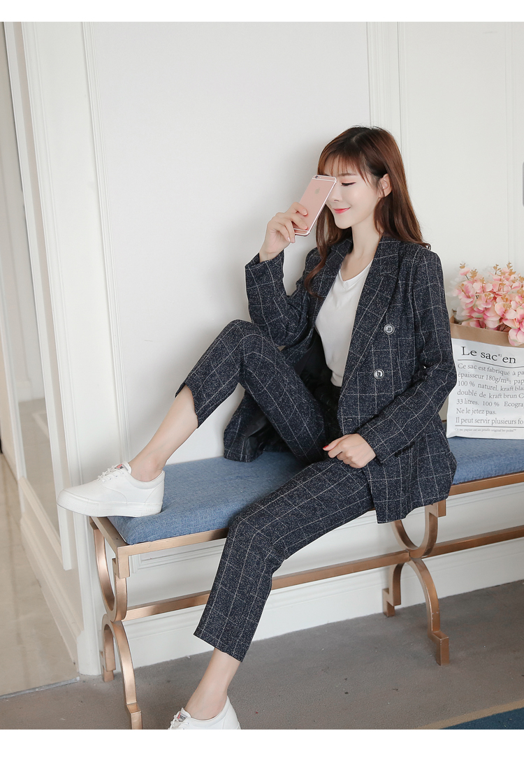 パンツセットアップ 格子柄ゆったりジャケットパンツセット
