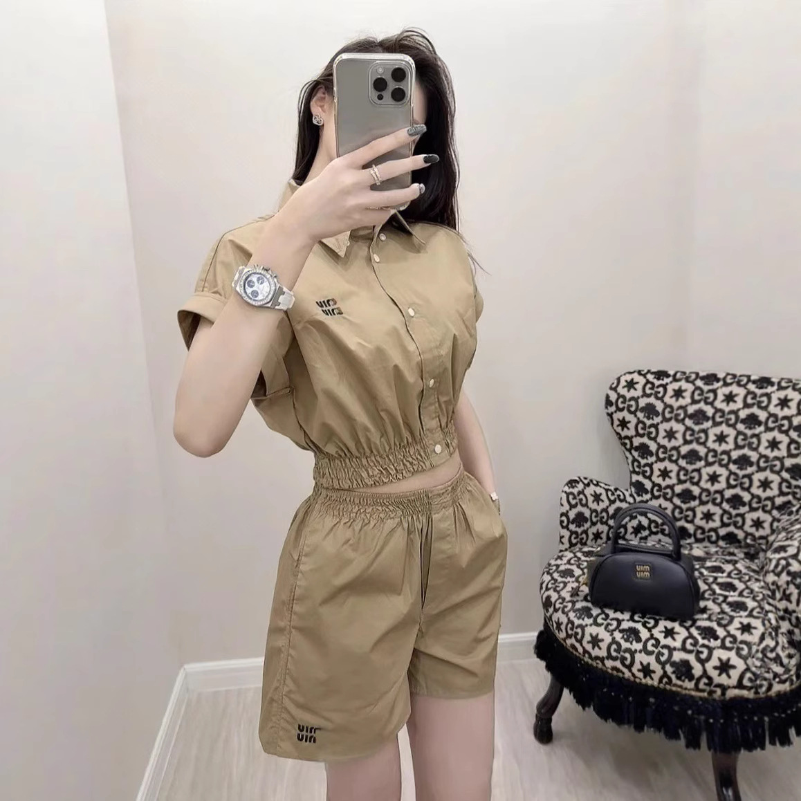パンツセットアップ クロップド丈ショートセットアップ