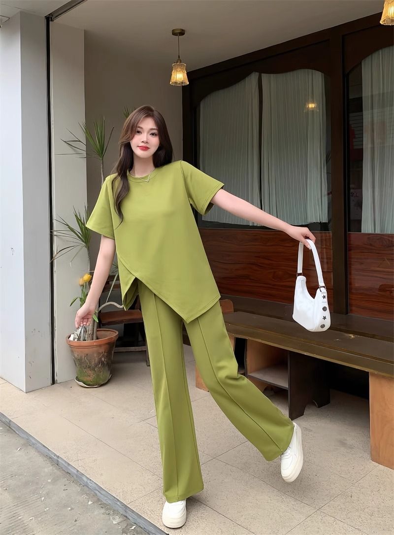 パンツセットアップ アシンメトリーデザインワイドパンツセット