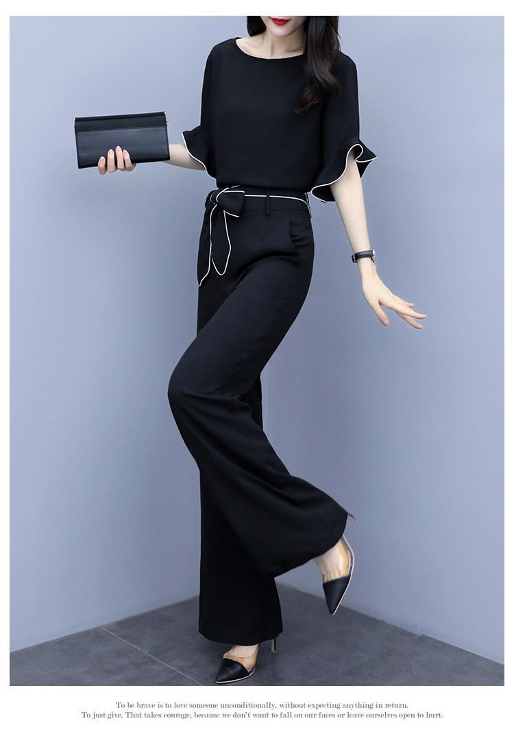 パンツセットアップ フリル袖リボンベルト付ワイドパンツセット