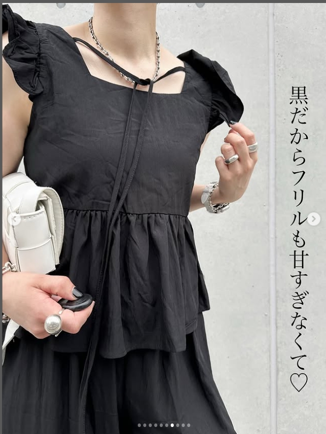 パンツセットアップ 2025年夏新作 韓国風フリルトップス×ワイドパンツセット