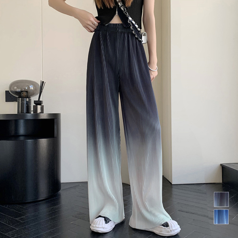 パンツセットアップ グラデーションプリーツワイドパンツ 体型カバー