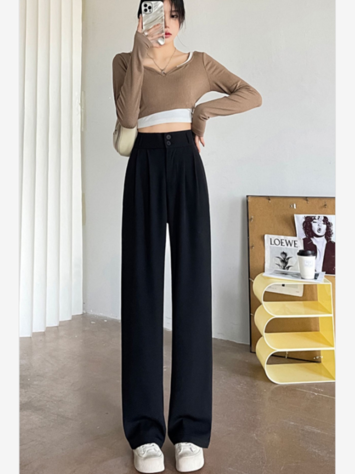 パンツセットアップ ハイウエストタックワイドパンツ