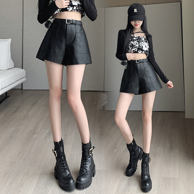 パンツセットアップ ベルト付きハイウエストショートパンツ