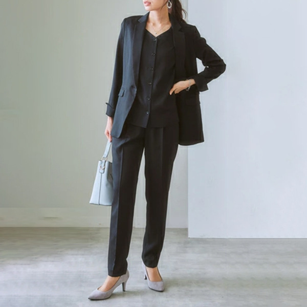 パンツセットアップ エレガント三点セット洗濯機対応パンツスーツ