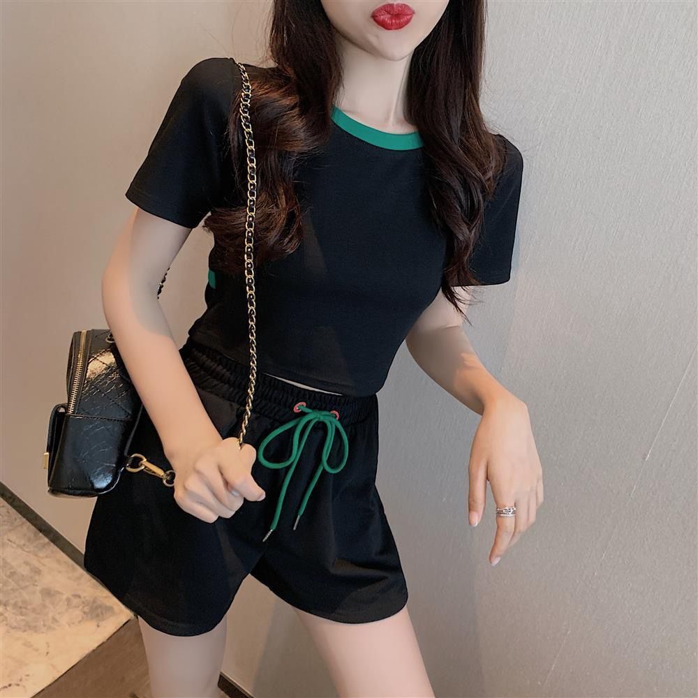 パンツセットアップ ウエストリボン ショート丈セットアップ