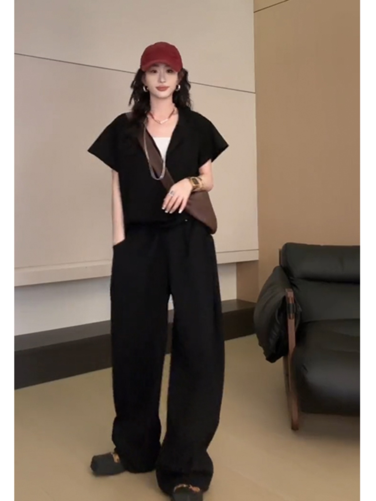 パンツセットアップ ワイド ゆったりシルエット半袖パンツセット