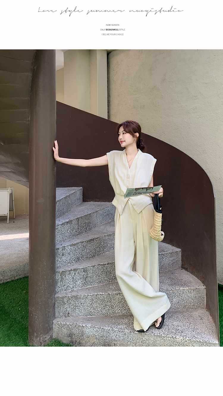 パンツセットアップ 優雅ノースリーブワイドパンツセット