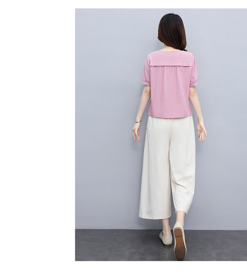 パンツセットアップ 斜めボタン装飾ワイドパンツセット