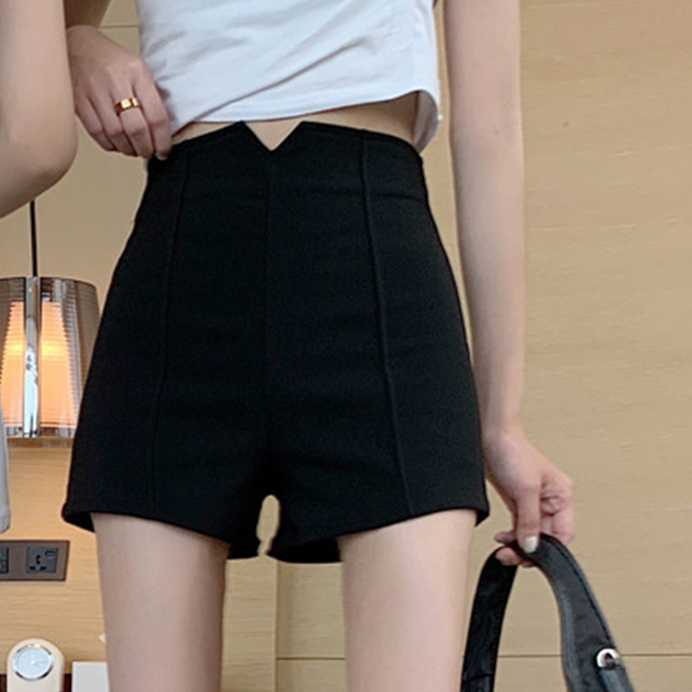 パンツセットアップ 美脚ショートパンツ ハイウエスト無地ボトムス