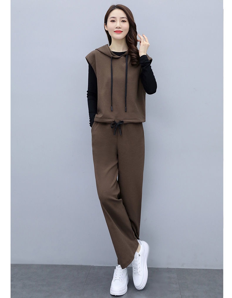 パンツセットアップ フード付きゆったりベストパンツセット