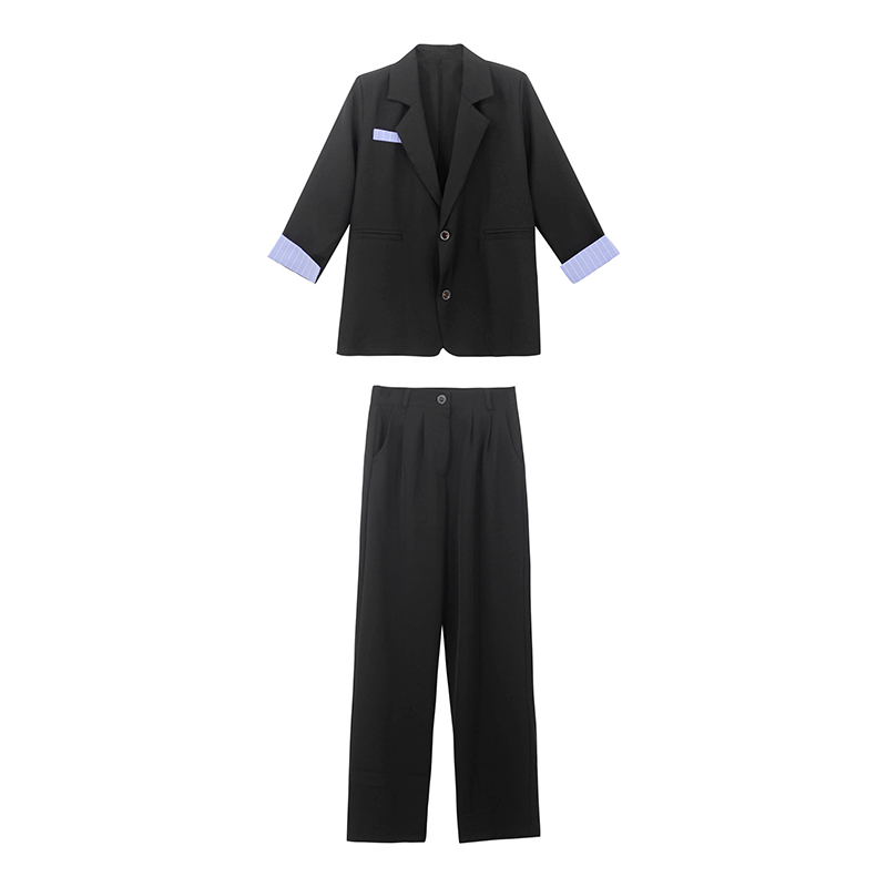 パンツセットアップ 配色切り替えテーラードジャケット＆ワイドパンツセット