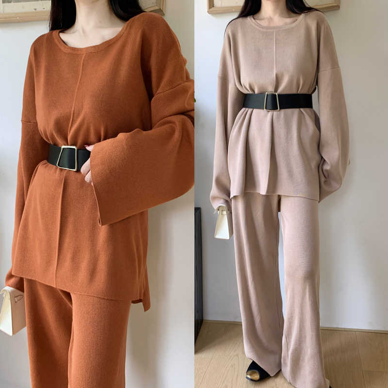 パンツセットアップ 今季人気 おしゃれニット×ワイドパンツ上下セット