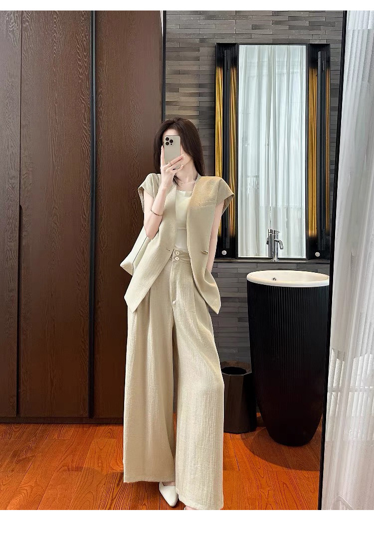 パンツセットアップ リネン風ワイドベストパンツセット