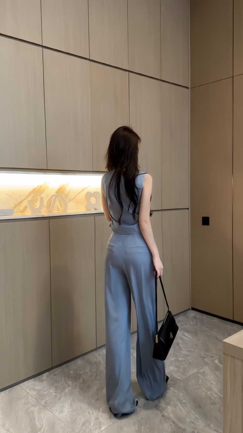 パンツセットアップ ノースリーブ優雅ワイドパンツセット