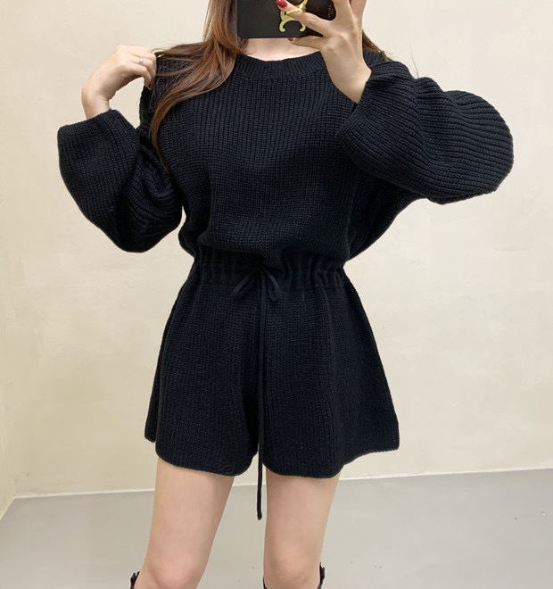 パンツセットアップ 秋冬新作 レディース ニット ショート丈 大人女子 カジュアル
