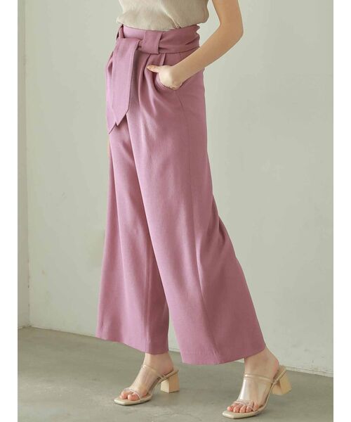 パンツセットアップ リボン付きハイウエストワイドパンツ