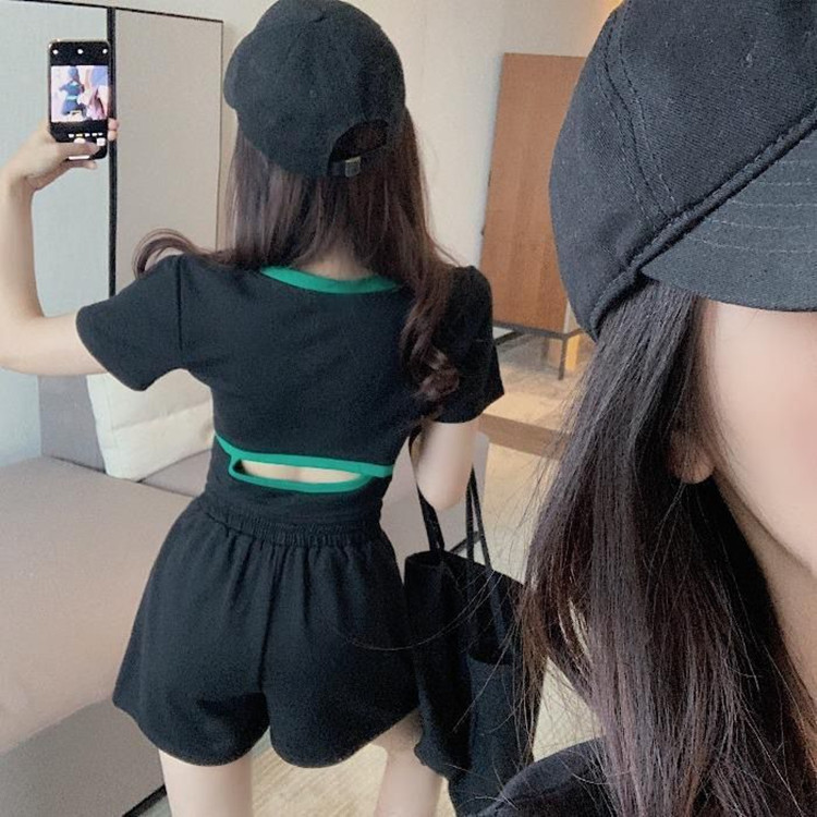 パンツセットアップ ウエストリボン ショート丈セットアップ
