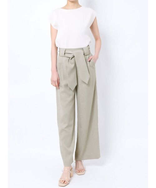 パンツセットアップ リボン付きハイウエストワイドパンツ