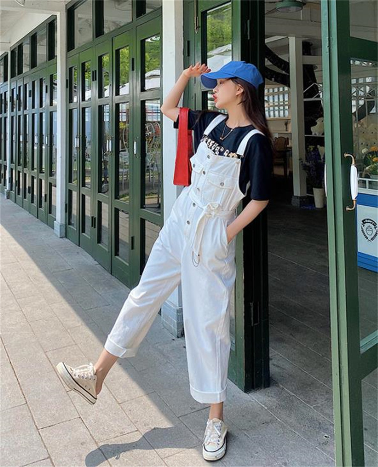 パンツセットアップ サスペンダー付きワイドオーバーオール カジュアル多機能パンツ