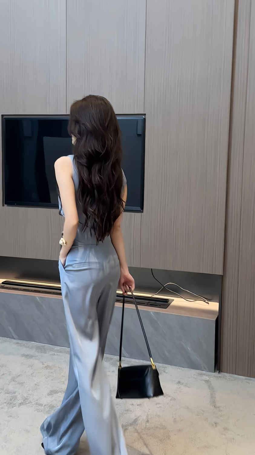 パンツセットアップ ノースリーブ優雅ワイドパンツセット