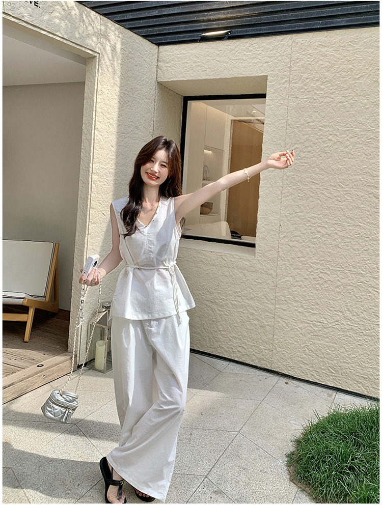 パンツセットアップ 涼感リネン風ワイドパンツセット