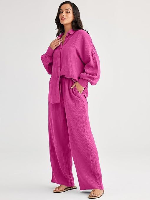 パンツセットアップ しわ加工ゆったりパンツセットアップ