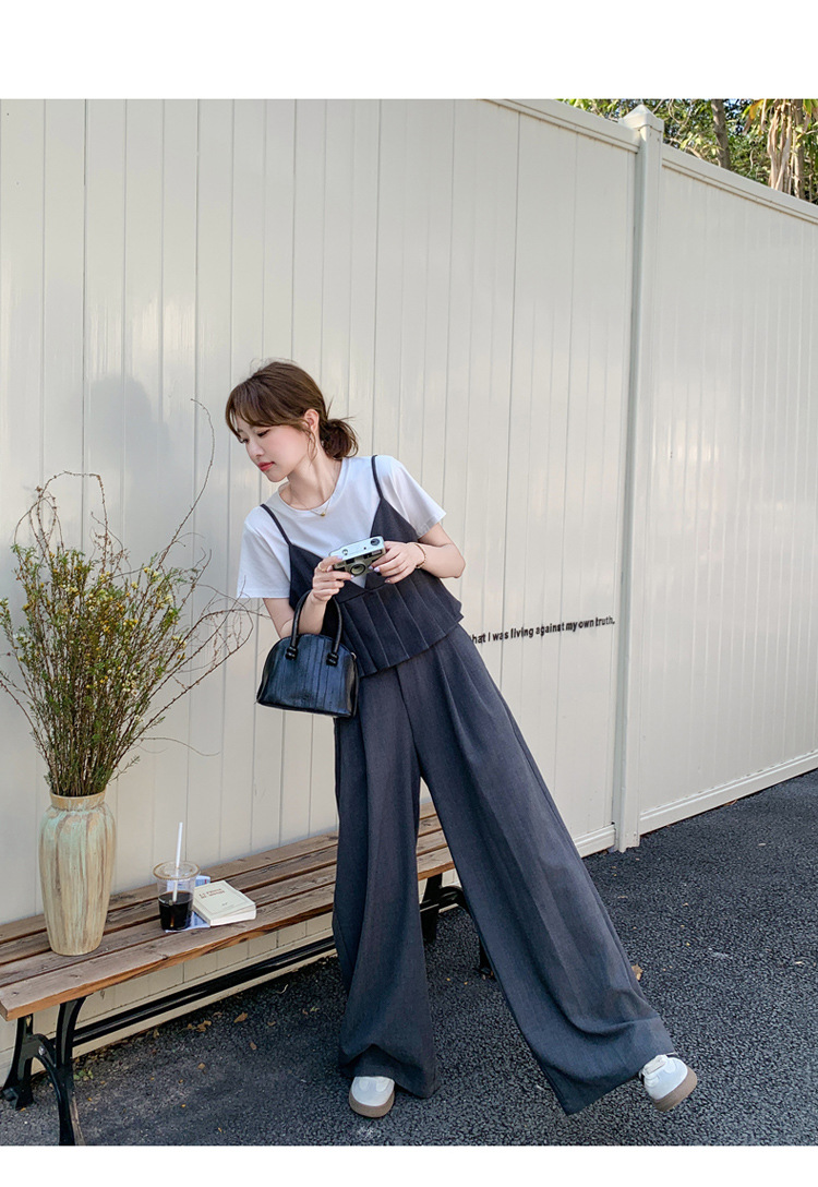 パンツセットアップ プリーツキャミソールワイドパンツ