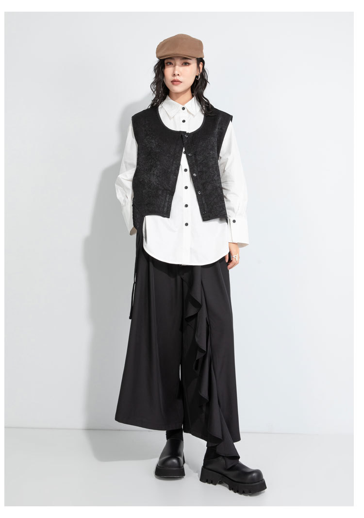 パンツセットアップ フリル装飾アシンメトリーワイドパンツ