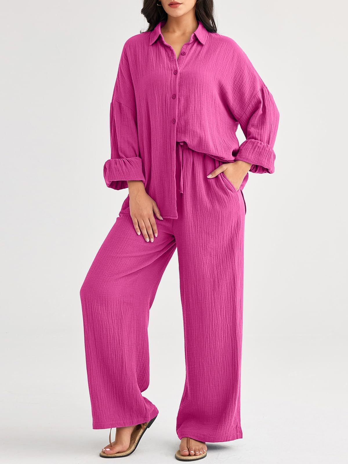 パンツセットアップ しわ加工ゆったりパンツセットアップ