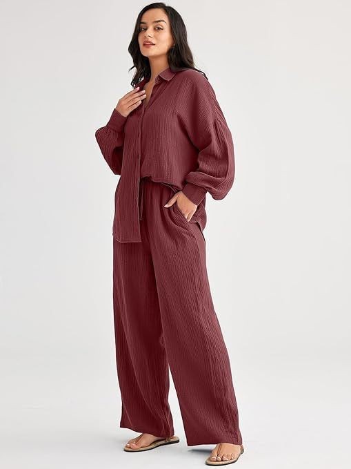 パンツセットアップ しわ加工ゆったりパンツセットアップ