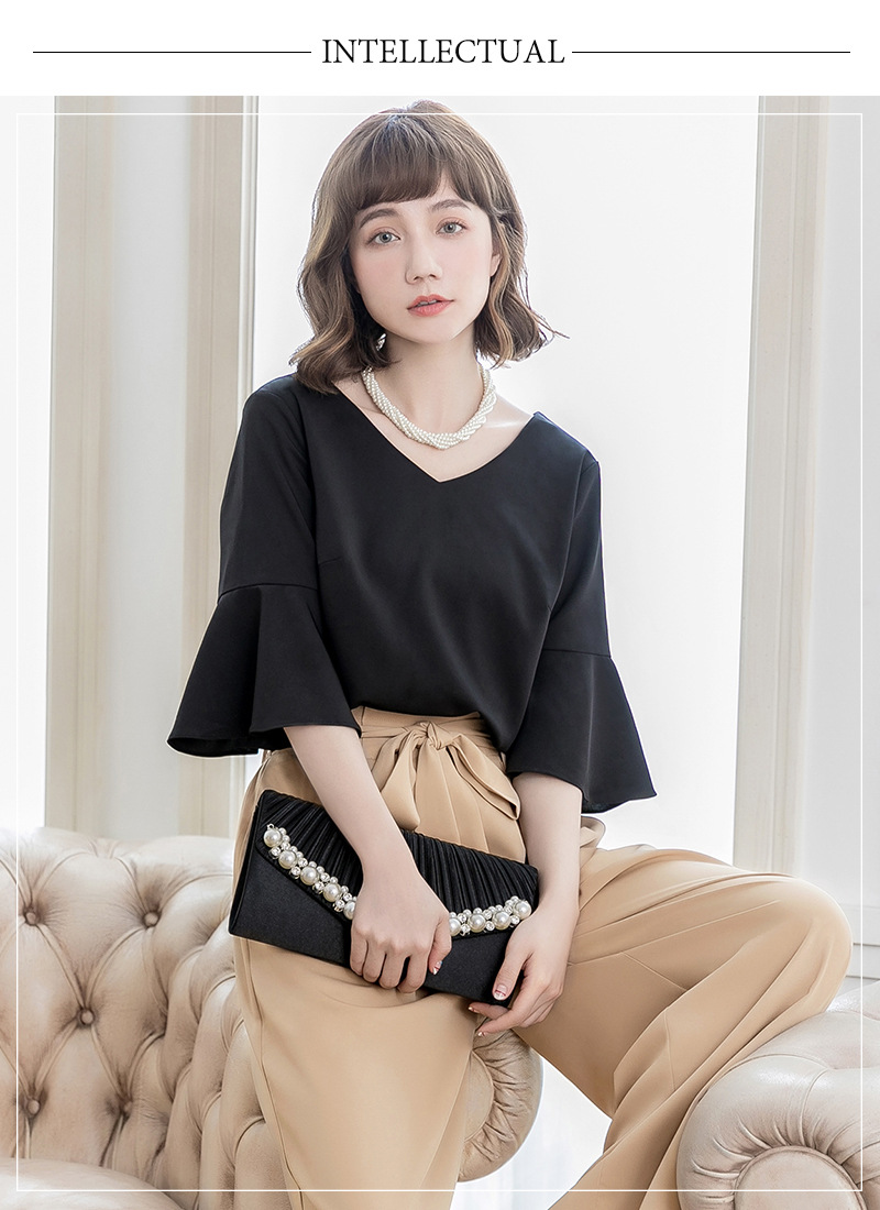 パンツセットアップ 優雅な袖フレアワイドパンツセット